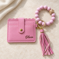 Grey Card Holder & Bracelet Keychain Set — Personalized with Name Engraving
