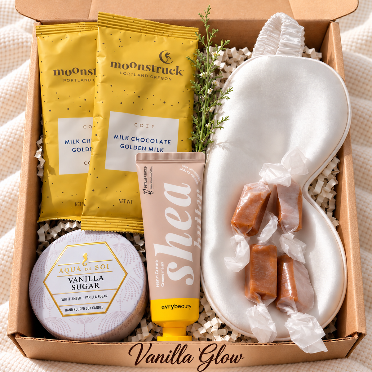 Vanilla Glow Self-Care Gift Box with Candle & Hot Cocoa