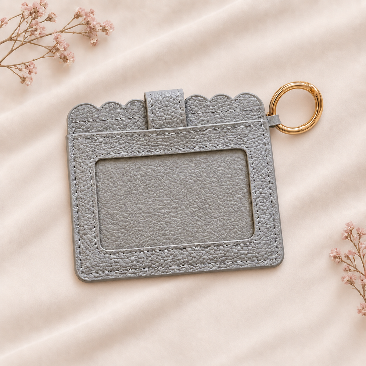Grey Card Holder Keychain Wallet — Optional Name Engraving