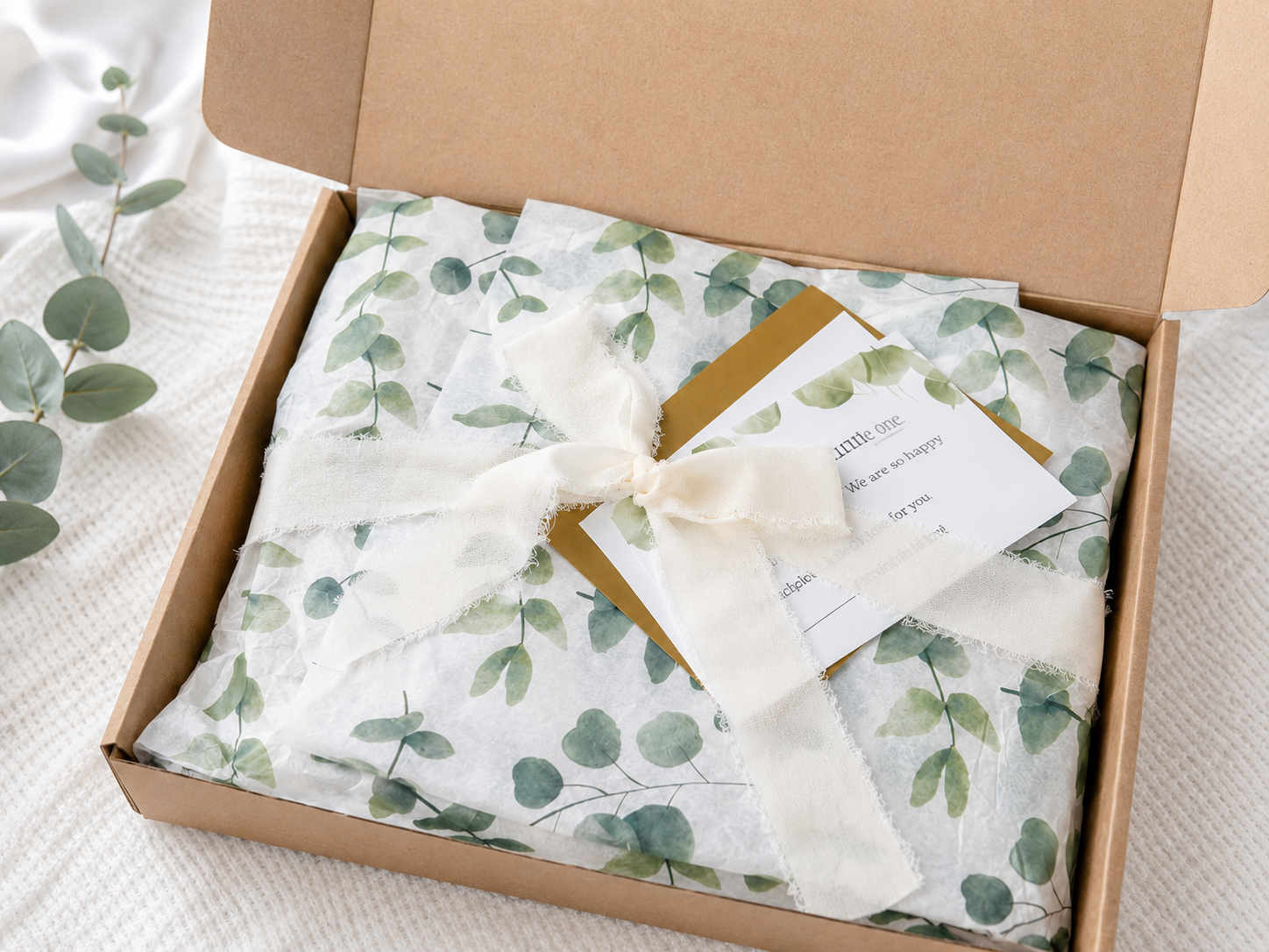 Personalized Neutral Baby Shower Gift Box with Beige Romper, Crochet Bunny & New Mom Treats