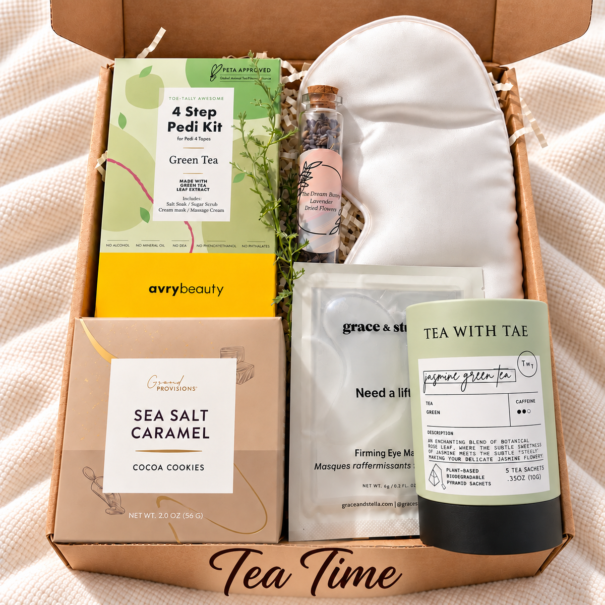 Tea Time Self-Care Gift Box with Green Tea & Cookies