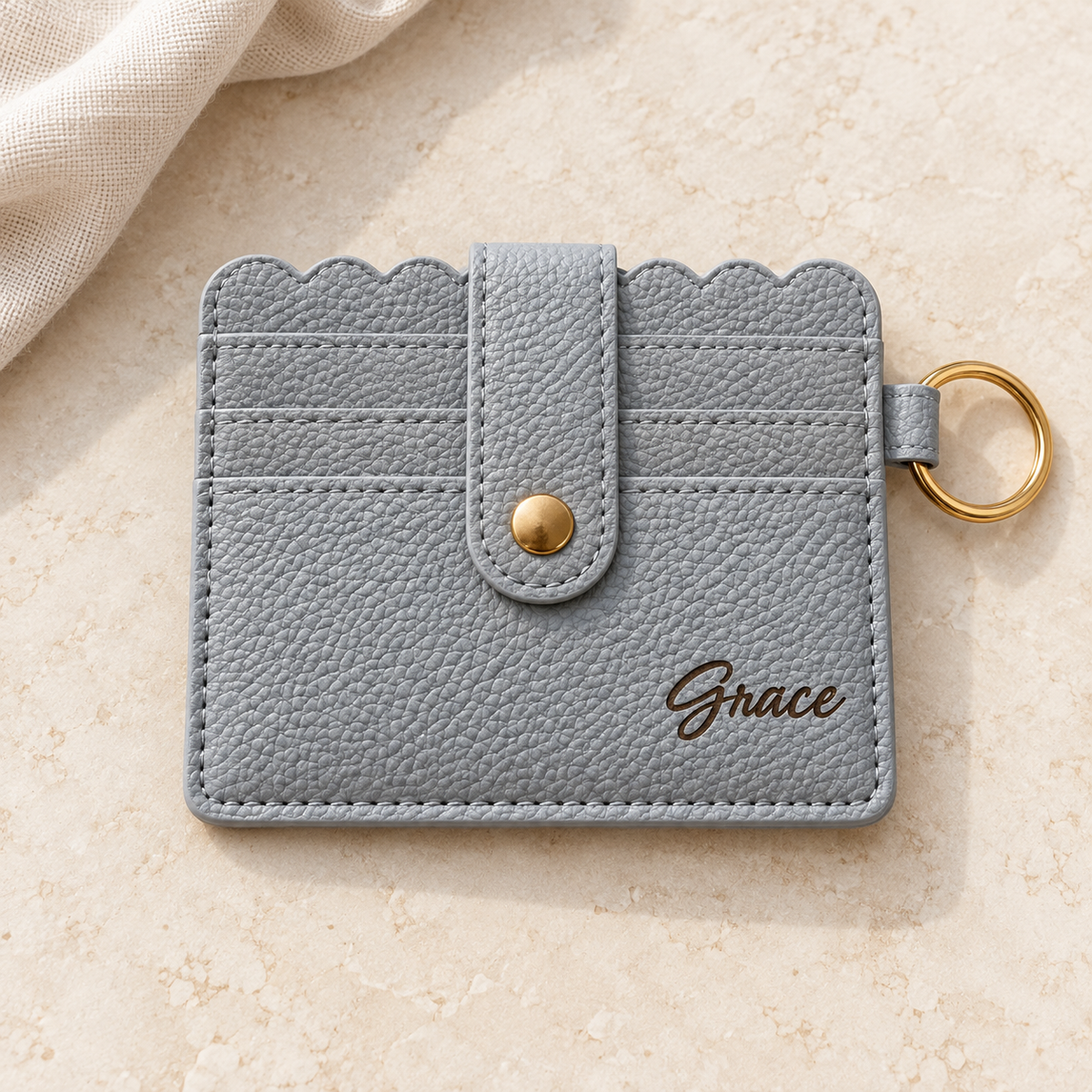 Grey Card Holder Keychain Wallet — Optional Name Engraving