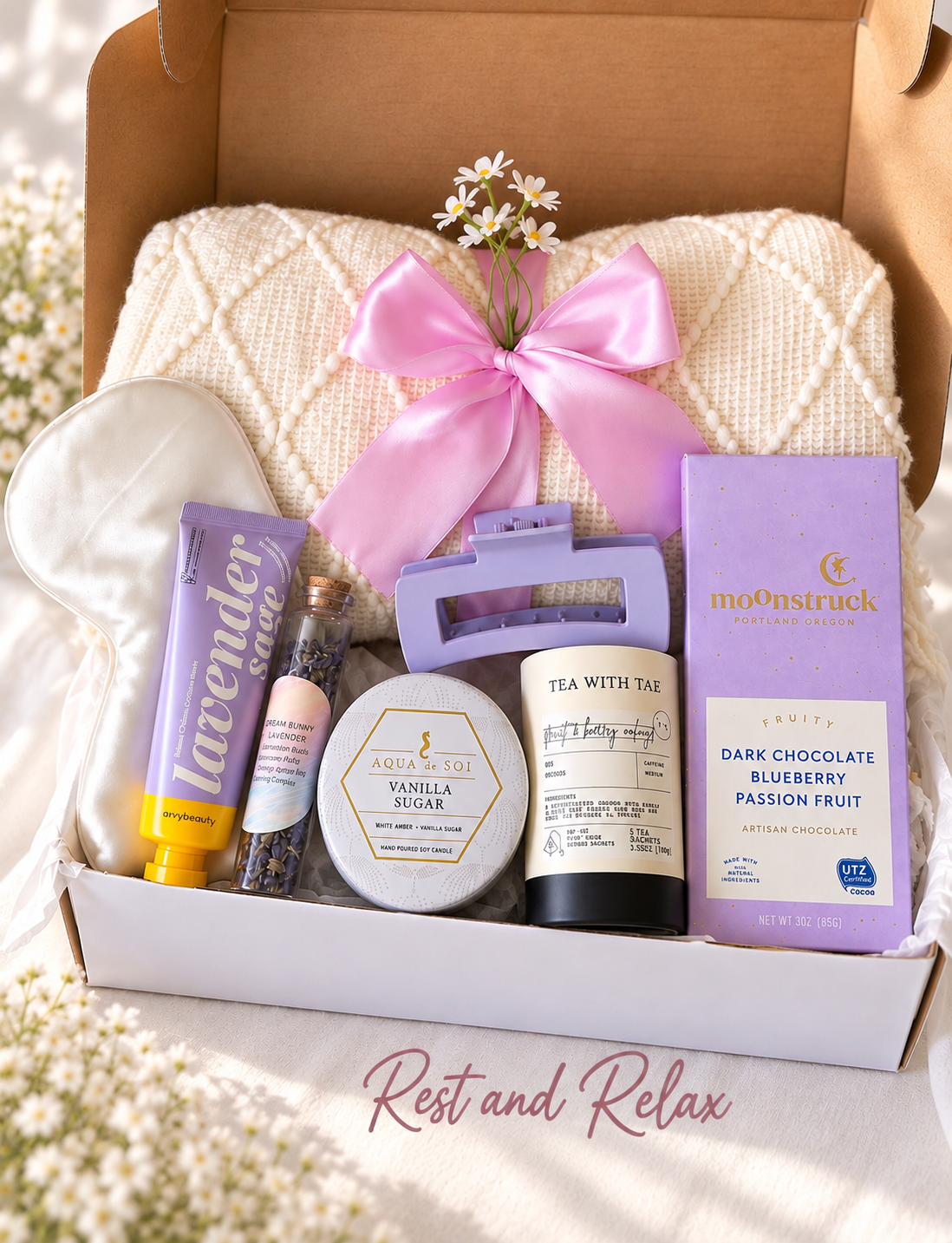 Rest & Relax — Lavender Self-Care Gift Box with Blanket & Candle