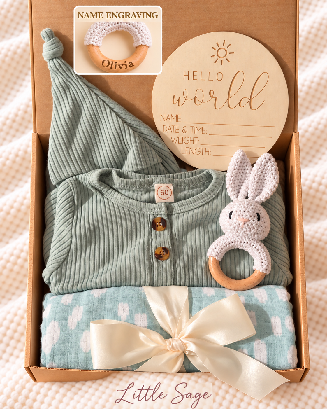 Sage Green Newborn Baby Gift Box — Baby Shower Gift Set | Little Sage