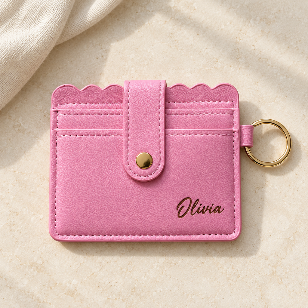 Pink Card Holder Keychain Wallet — Optional Name Engraving