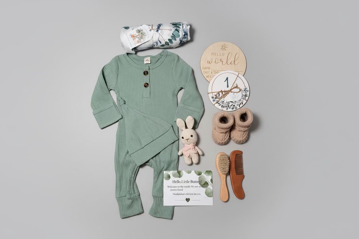 Premium Baby Gift Box with Luxury Magnetic Keepsake Box - Mountain Mist 🏔️🌿🐰