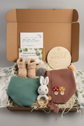 Personalized Baby Gift Box | Newborn Keepsake Set | Baby Shower Gift | Custom Baby Arrival Present | Hand Knitted Booties & Bonnet