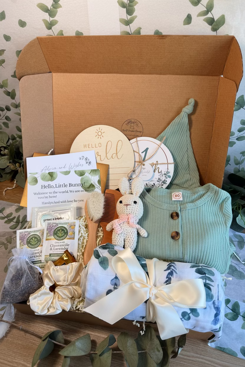 Newborn Gift Set | Luxury Baby Shower Gift | Personalized Baby Keepsake Box | Gender Neutral Baby Gift | New Mom & Baby Care Package