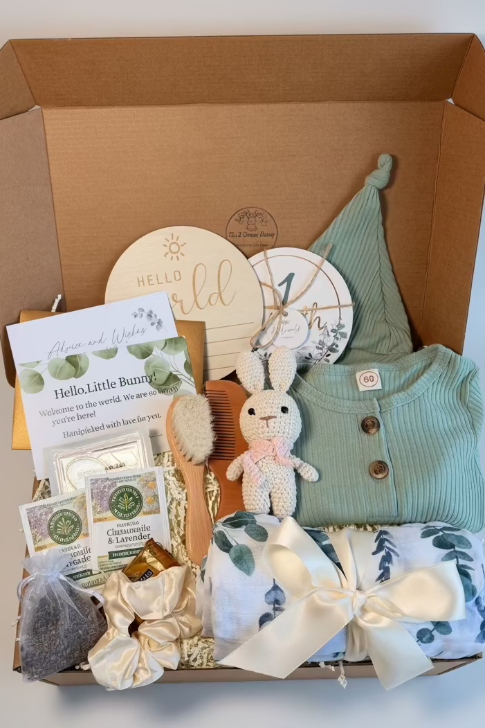 Newborn Gift Set | Luxury Baby Shower Gift | Personalized Baby Keepsake Box | Gender Neutral Baby Gift | New Mom & Baby Care Package