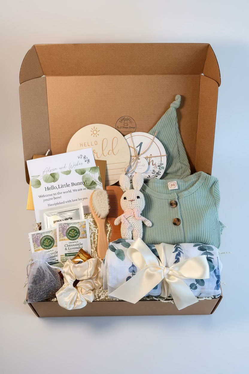 Newborn Gift Set | Luxury Baby Shower Gift | Personalized Baby Keepsake Box | Gender Neutral Baby Gift | New Mom & Baby Care Package