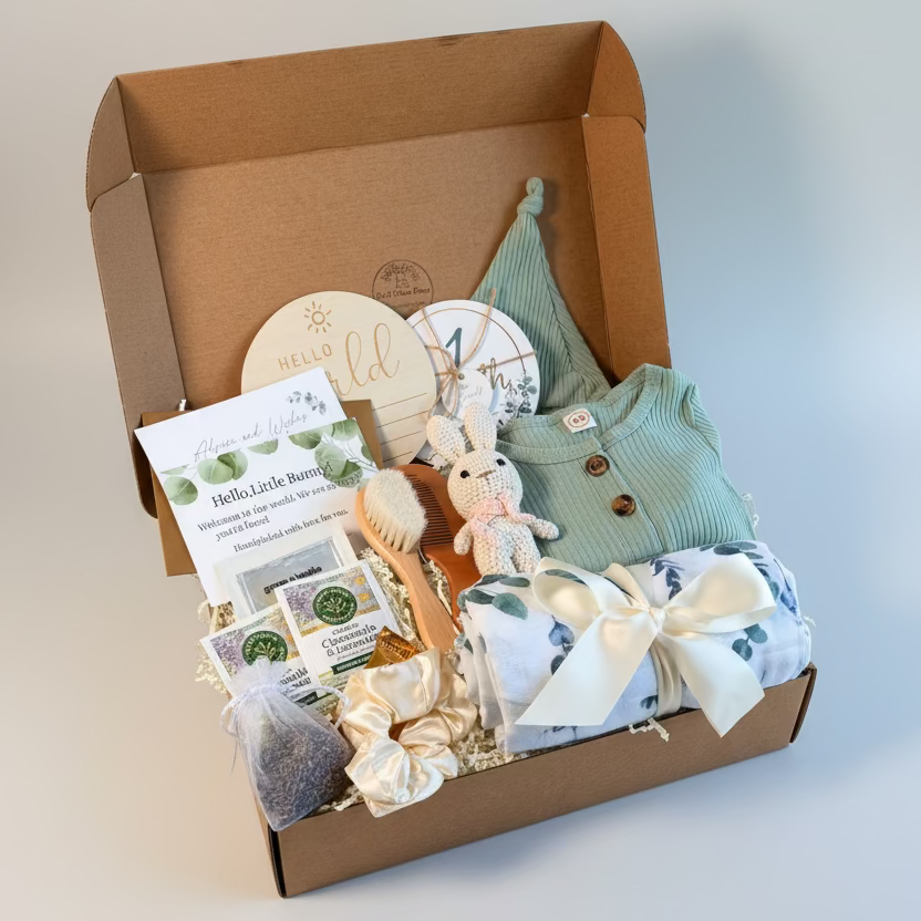 Newborn Gift Set | Luxury Baby Shower Gift | Personalized Baby Keepsake Box | Gender Neutral Baby Gift | New Mom & Baby Care Package