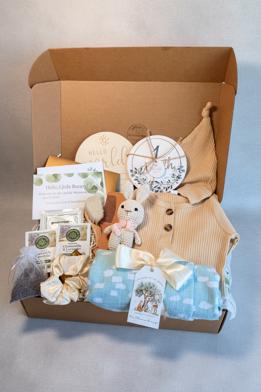 Newborn Gift Set | Luxury Baby Shower Gift | Personalized Baby Keepsake Box | Gender Neutral Baby Gift | New Mom & Baby Care Package