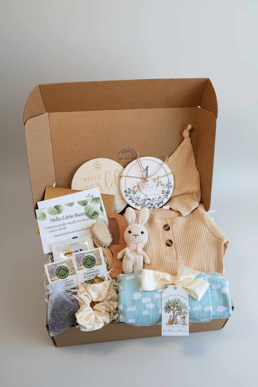 Newborn Gift Set | Luxury Baby Shower Gift | Personalized Baby Keepsake Box | Gender Neutral Baby Gift | New Mom & Baby Care Package