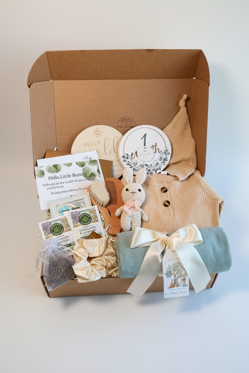 Newborn Gift Set | Luxury Baby Shower Gift | Personalized Baby Keepsake Box | Gender Neutral Baby Gift | New Mom & Baby Care Package