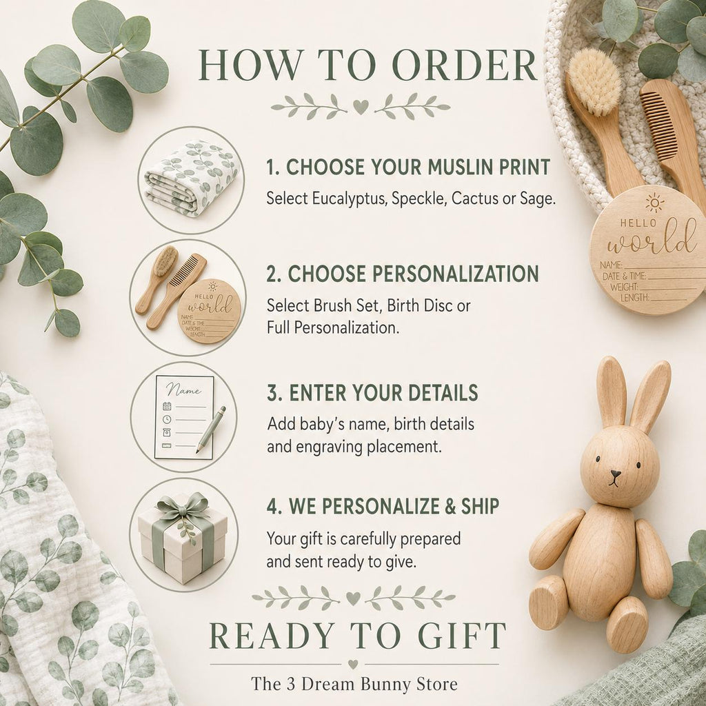 Personalized Neutral Baby Shower Gift Box with Beige Romper, Crochet Bunny & New Mom Treats
